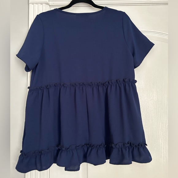 NWOT Perfect Peach Navy Ruffle Peplum Top Size Small - Picture 3 of 8